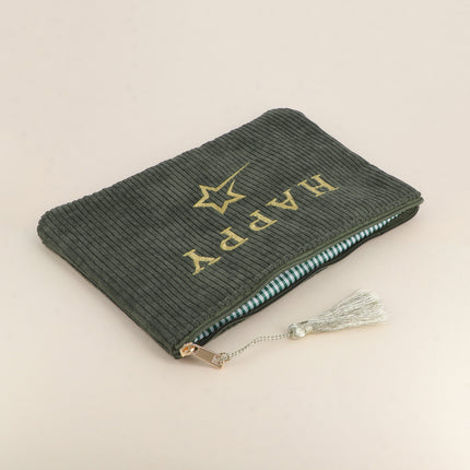 Trousse - HAPPY & étoile filante - velours côtelé - 20 x 14 cm