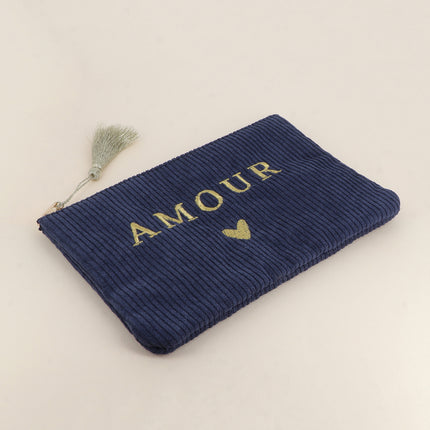 Pouch - LOVE & heart - corduroy - 20 x 14 cm