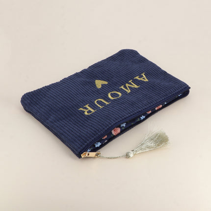 Pouch - LOVE & heart - corduroy - 20 x 14 cm