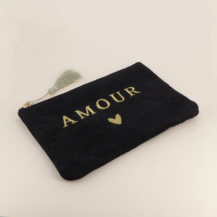 Pouch - LOVE & heart - corduroy - 20 x 14 cm