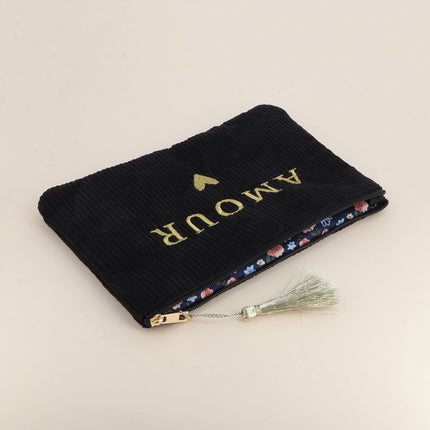 Pouch - LOVE & heart - corduroy - 20 x 14 cm