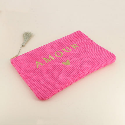 Pouch - LOVE & heart - corduroy - 20 x 14 cm