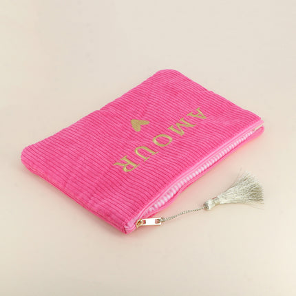 Pouch - LOVE & heart - corduroy - 20 x 14 cm