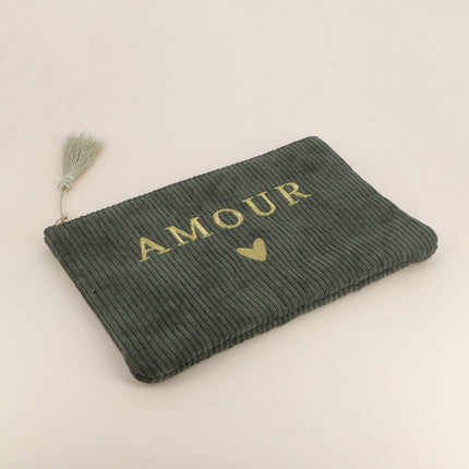 Pouch - LOVE & heart - corduroy - 20 x 14 cm