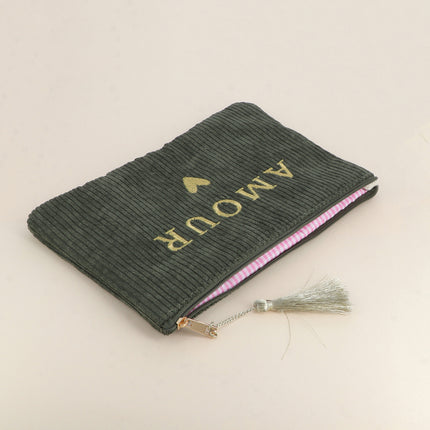 Pouch - LOVE & heart - corduroy - 20 x 14 cm