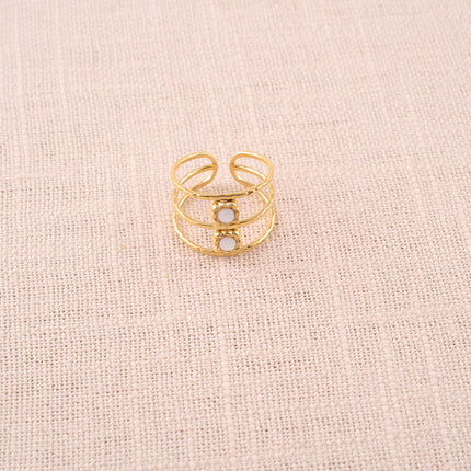 Bague Cléome - 3 anneaux martelés, 2 pierres naturelles rondes