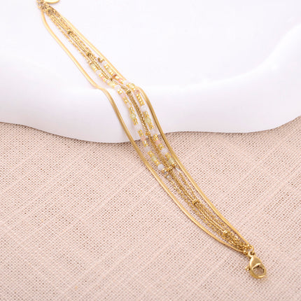 Bracelet Ellyn - 5 rangs, mailles miroir, forçat et torsadée avec pierres naturelles