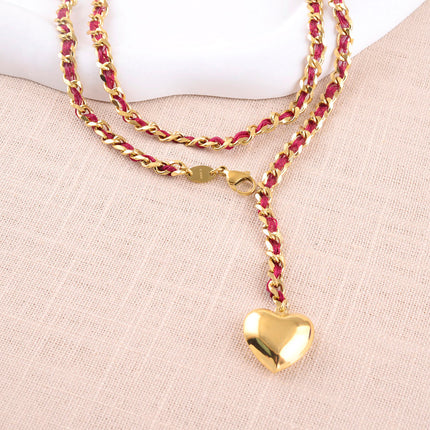 Chaîne de ventre Solor - maille et tissu tressé, pendentif coeur