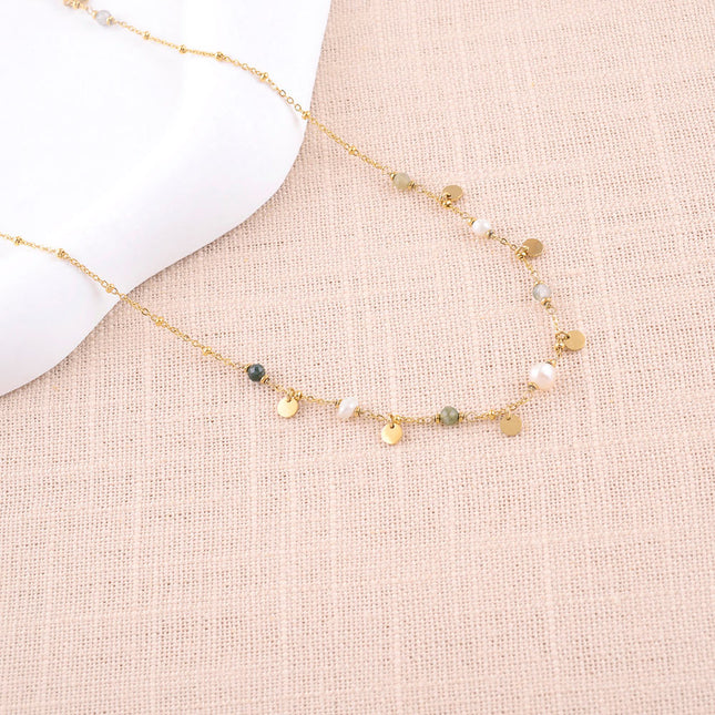 Long necklace - natural stones, round pendants