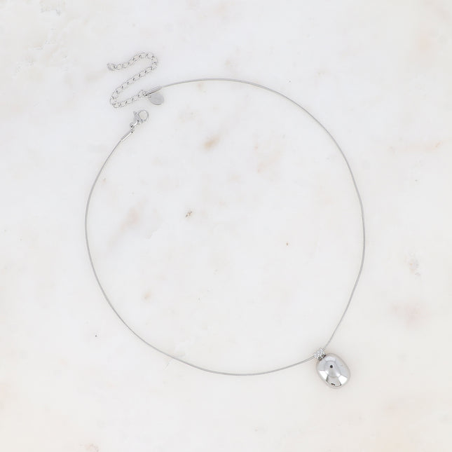 Necklace - snake chain and domed rectangular pendant