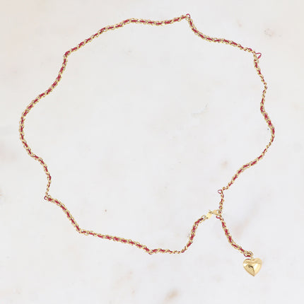 Chaîne de ventre Solor - maille et tissu tressé, pendentif coeur