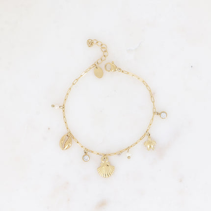 Bracelet - shell, cowrie, turtle, freshwater pearls and crystal