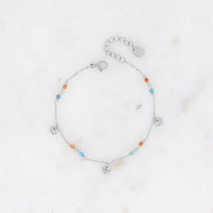 Bracelet Eurydia - maille fine avec pampilles rondes et petites pierres naturelles
