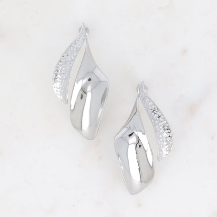 Stud earrings - large feather-style piece with engraved dots