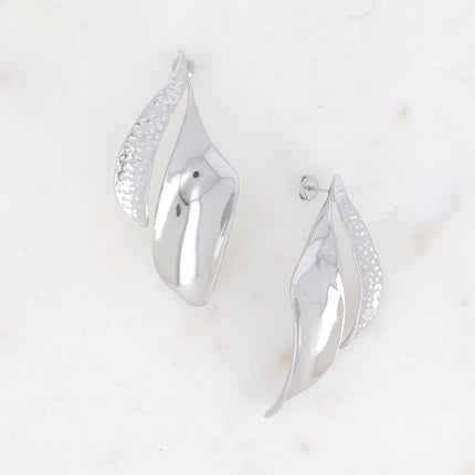 Stud earrings - large feather-style piece with engraved dots