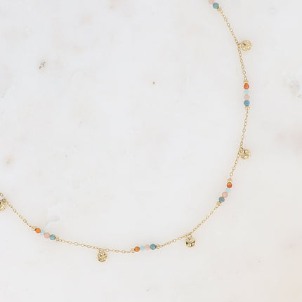 Collier Eurydia - maille fine avec pampilles rondes et petites pierres naturelles