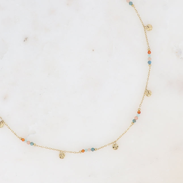 Collier Eurydia - maille fine avec pampilles rondes et petites pierres naturelles