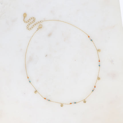 Collier Eurydia - maille fine avec pampilles rondes et petites pierres naturelles
