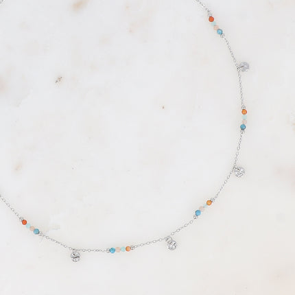Collier Eurydia - maille fine avec pampilles rondes et petites pierres naturelles