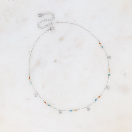 Collier Eurydia - maille fine avec pampilles rondes et petites pierres naturelles