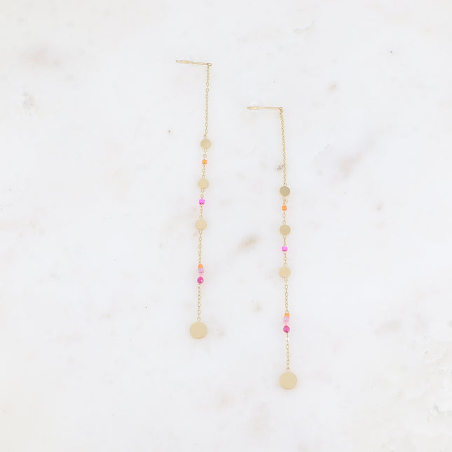 Ysao drop earrings - round tassels, seed beads and natural stones