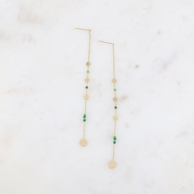 Ysao drop earrings - round tassels, seed beads and natural stones