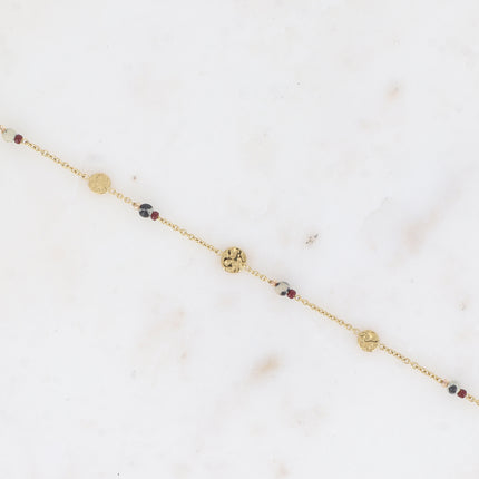 Bracelet - pampilles rondes texturées, perles rocailles, petites pierres naturelles