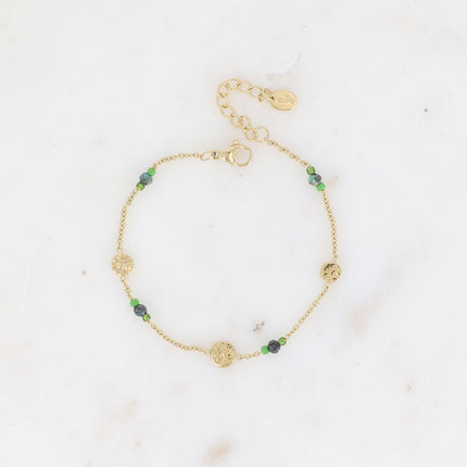 Bracelet - pampilles rondes texturées, perles rocailles, petites pierres naturelles