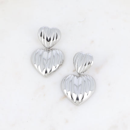 Boucles pendantes Nahia - double coeur strié