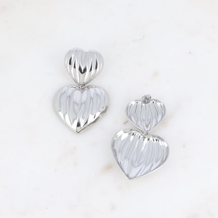 Boucles pendantes Nahia - double coeur strié