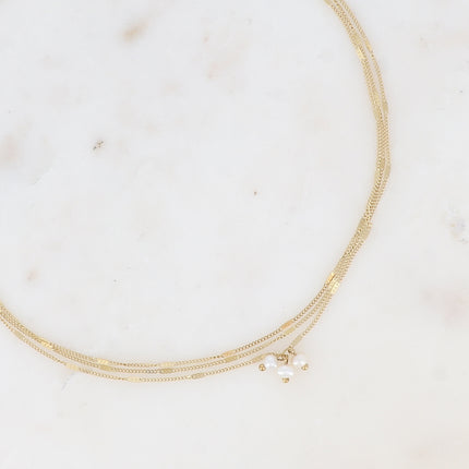Collier - 3 mailles forçat alternées, 3 perles d'eau douce