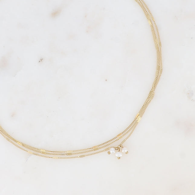 Collier Syria - 3 mailles forçat alternées, 3 perles d'eau douce