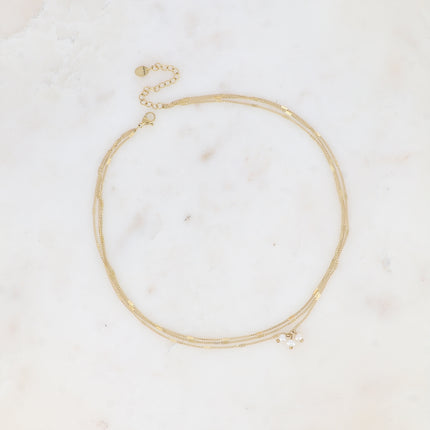 Collier - 3 mailles forçat alternées, 3 perles d'eau douce