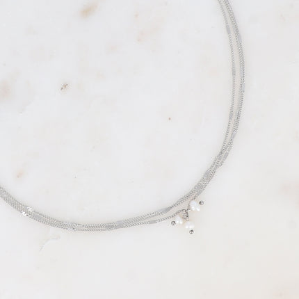 Collier - 3 mailles forçat alternées, 3 perles d'eau douce
