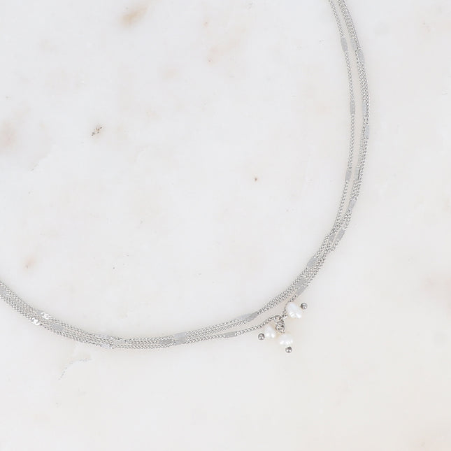 Collier - 3 mailles forçat alternées, 3 perles d'eau douce