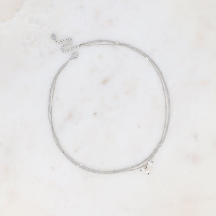 Collier - 3 mailles forçat alternées, 3 perles d'eau douce