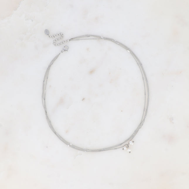 Collier - 3 mailles forçat alternées, 3 perles d'eau douce