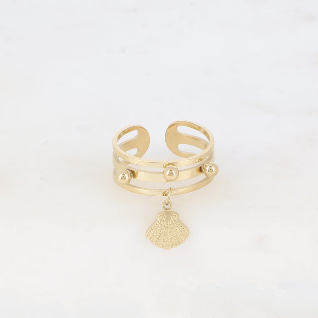 Bague - 3 anneaux, boules et pampille coquillage