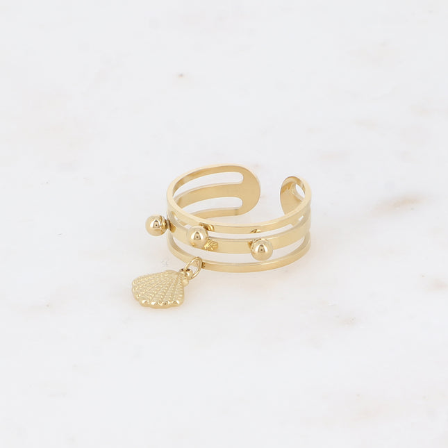 Bague - 3 anneaux, boules et pampille coquillage