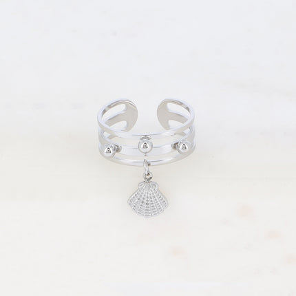 Bague - 3 anneaux, boules et pampille coquillage