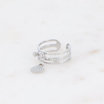 Bague - 3 anneaux, boules et pampille coquillage
