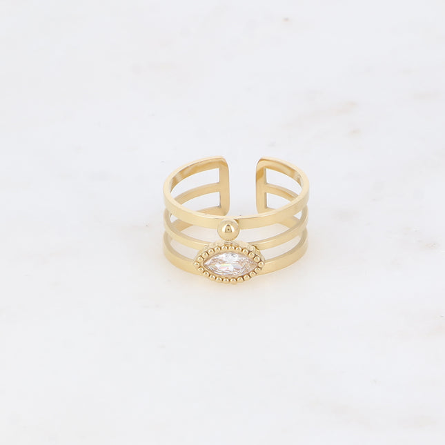 Ring - 3 rings, beads and crystal eye