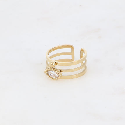 Bague - 3 anneaux, boules et cristal oeil