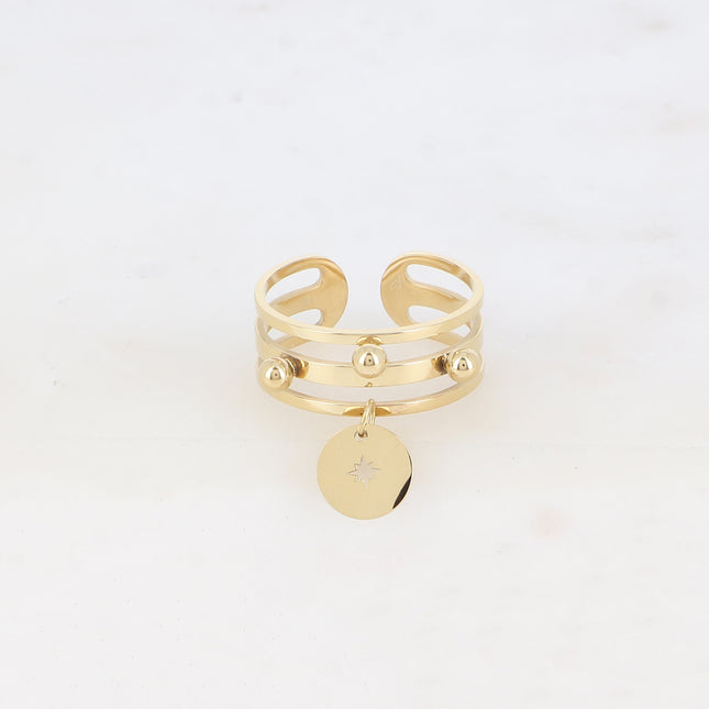 Bague Amaya - 3 anneaux, boules et pampille ronde avec étoile ajourée