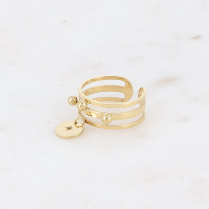 Bague Amaya - 3 anneaux, boules et pampille ronde avec étoile ajourée