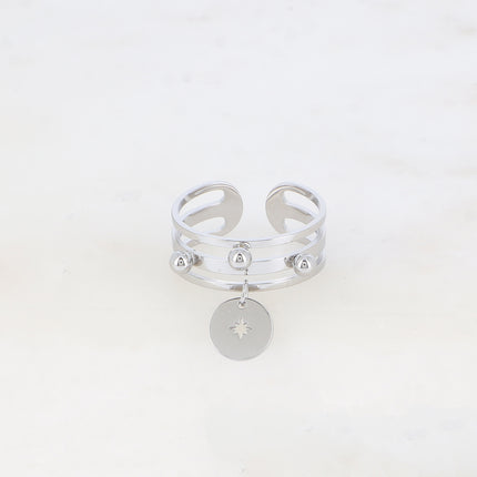 Bague Amaya - 3 anneaux, boules et pampille ronde avec étoile ajourée