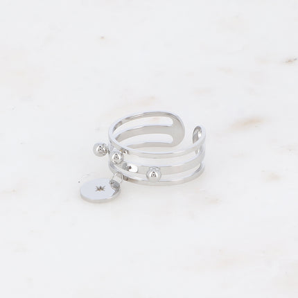 Bague Amaya - 3 anneaux, boules et pampille ronde avec étoile ajourée