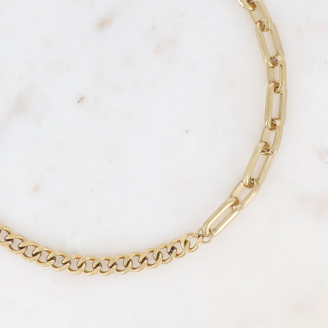 Necklace - chain with thick oval links and a curb chain, spring clasp