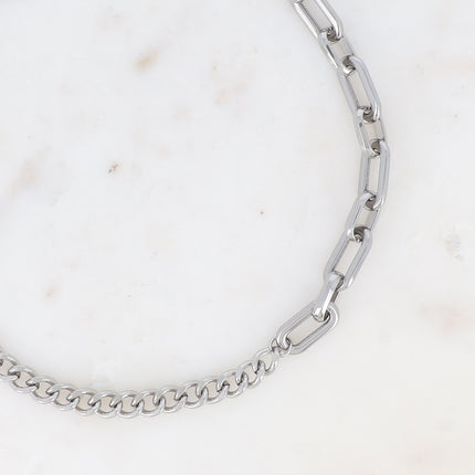 Collier - maille aux anneaux ovales épais et gourmette, fermoir à ressort