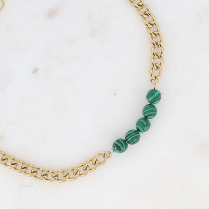 Collier - ras de cou, maille gourmette et 5 pierres naturelles, 32+7CM